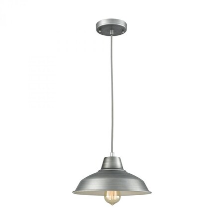 Thomas Classic Loft 1-Light Pendant in Weathered Zinc with Black Metal Shade CN770148